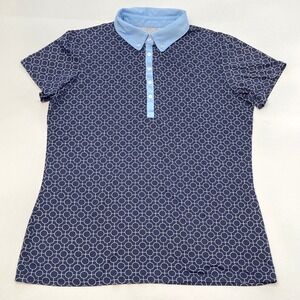 Court Haley Geometric Polo Womens M Cap Sleeves Collared Stretch Blue